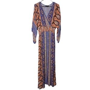 GiGiO Size Medium Patterned Maxi Boho Dress 3/4 Sleeve